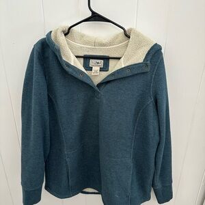 L.L. Bean Women's Teal and Cream Cowl Neck Sweater